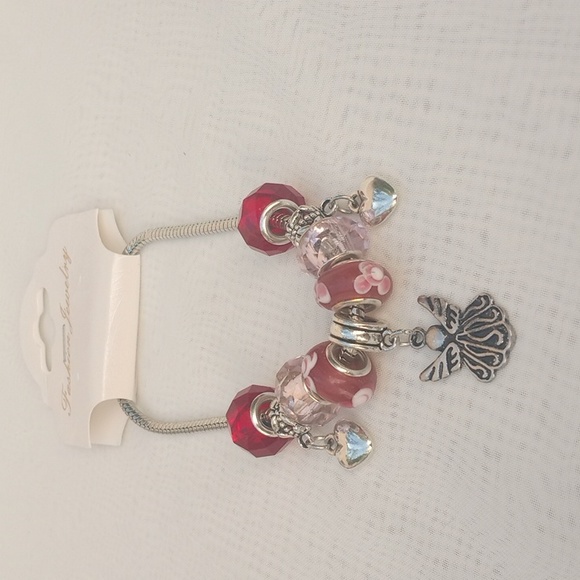 Angel w hearts Charm Bracelet Glass Beads Red & Pink New Christmas - Picture 8 of 8